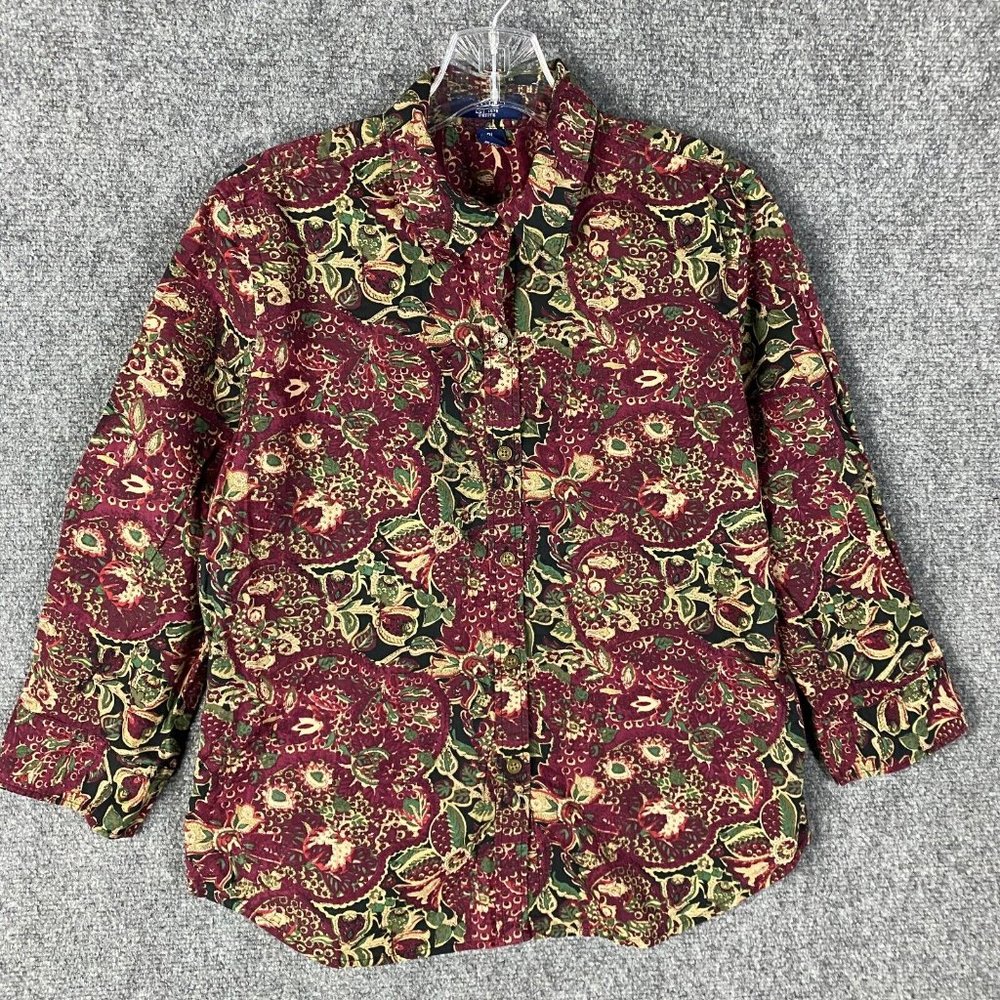 Chaps Button Up Top Women's Petite Large PL Long Sleeve 100% Cotton